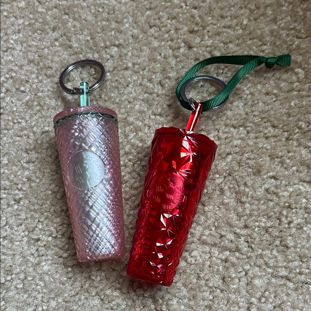 Starbucks Red and Pink Mini Tumbler Keychains